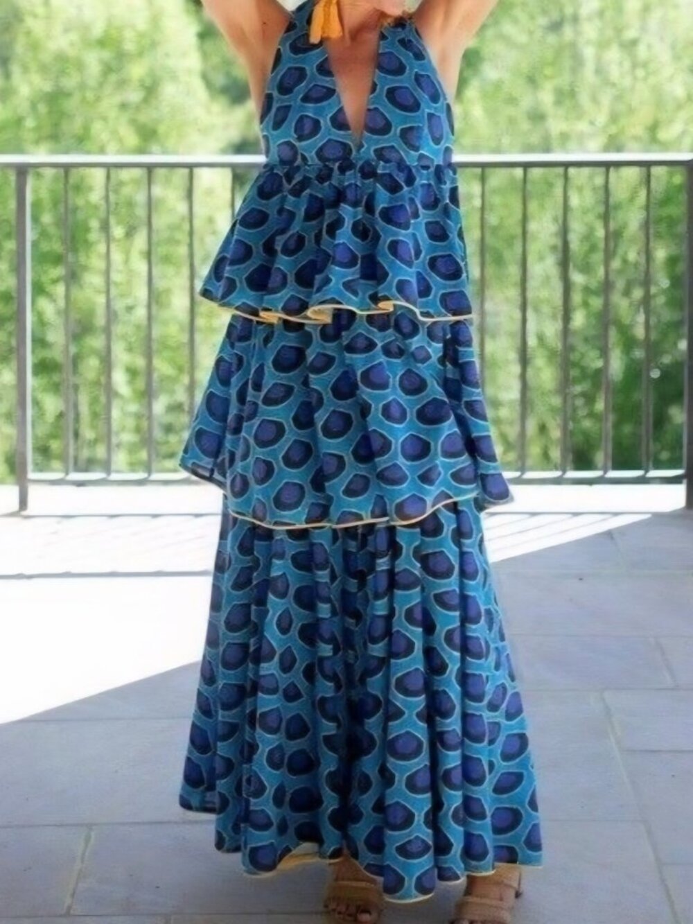 Rhode Leela Tiered Chanderi Dress Blue Ruffles size small